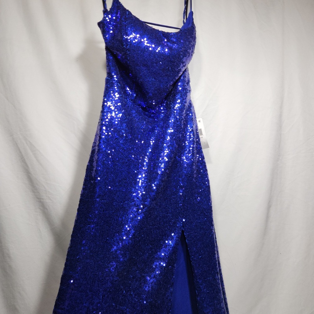 B Darlin Womens Sequin‎ Evening Dress Juniors Size 9/10 Blue Strappy Back NWT